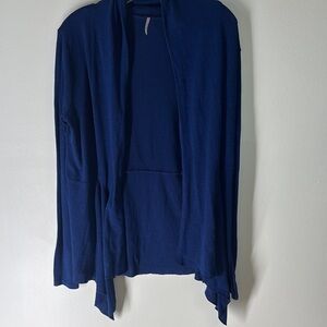 Poof! Blue Open Front Cardigan with Cascading Drape